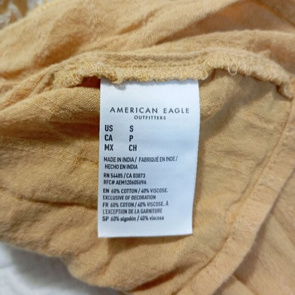 American Eagle Blouse Y2K Embroidered Boho Bohemia S Cotton Blend Mustard Womens - Picture 3 of 11